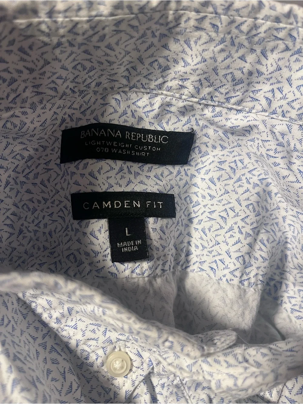 Banana Republic Men's Size L White  Geometric Camden Fit Button Up Short Sleeve